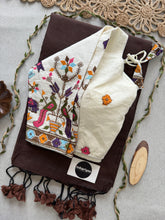 Brown Handloom Cotton Saree With Embrodery Work Redy Made Blouse